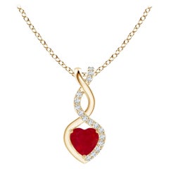 ANGARA Natural Ruby Infinity Heart Pendant with Diamond in Yellow Gold(4mm Ruby)