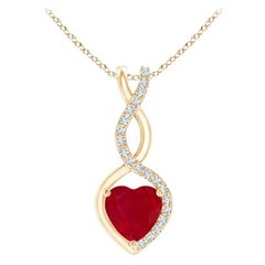 ANGARA Colgante Corazón Infinito de Rubí Natural con Diamante en Oro Amarillo(Rubí de 5mm)