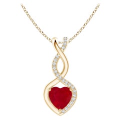 ANGARA Natürlicher Rubin Unendlichkeitsherz-Anhänger mit Diamant in Gelbgold(6 mm Rubin)