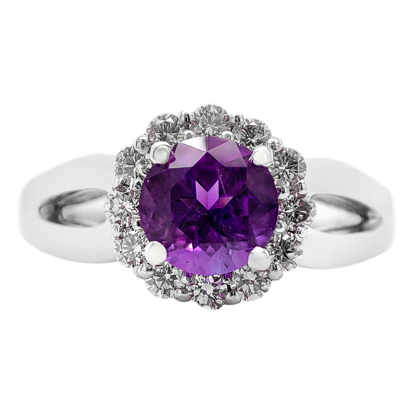 NO RESERVE 1.02CTW Purple Quartz and Diamond 14K White Gold Ring For Sale