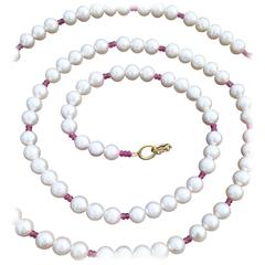 Akoya Pearl & Pink Sapphire Bead Necklace 2