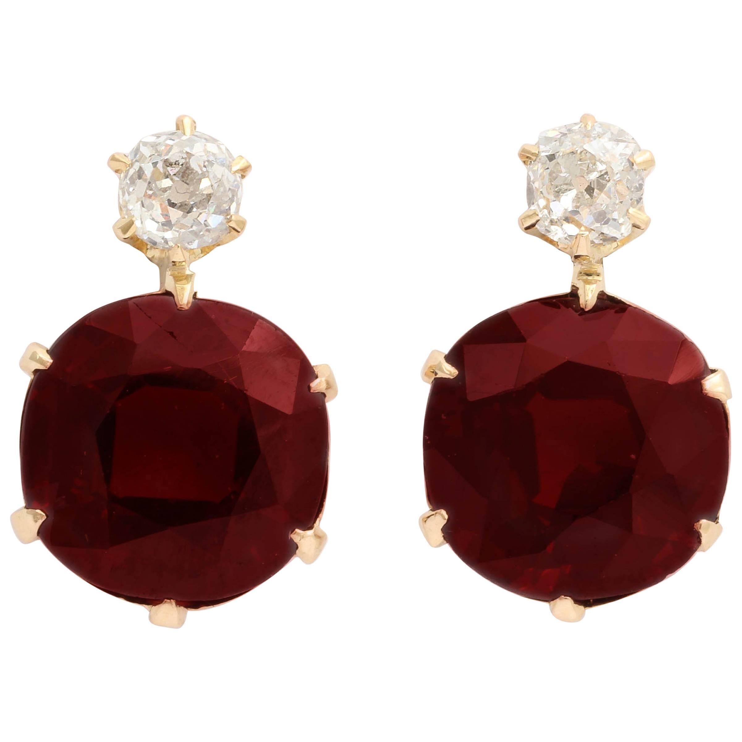 Antique Garnet Diamond Gold Earrings