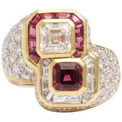 Ruby and Diamond Cross-over Ring 7