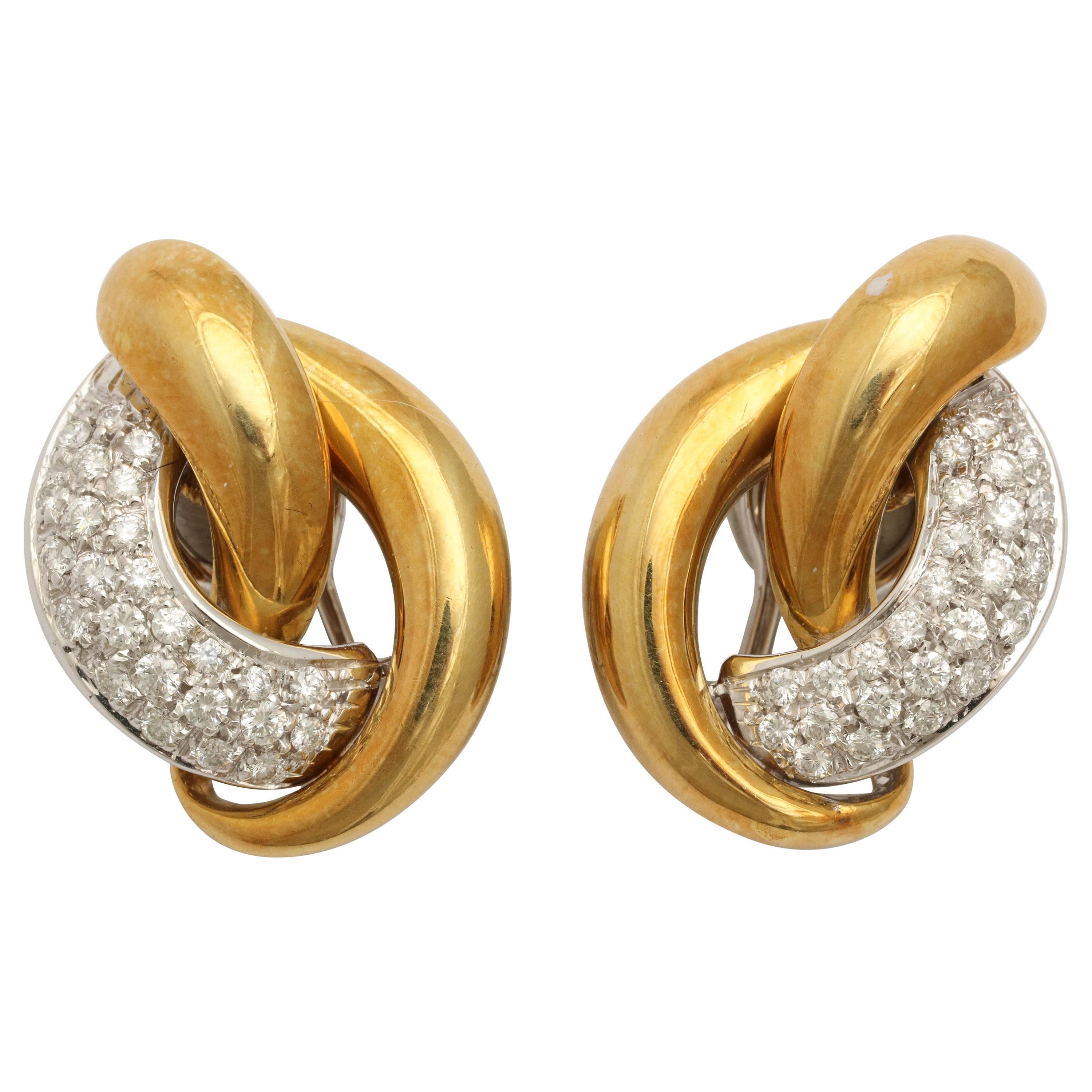 Yellow Gold & Pave Diamond Triad Earrings