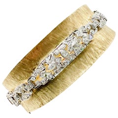 14K Yellow Gold, Platinum and Diamond Bangle Bracelet 67.8 grams 