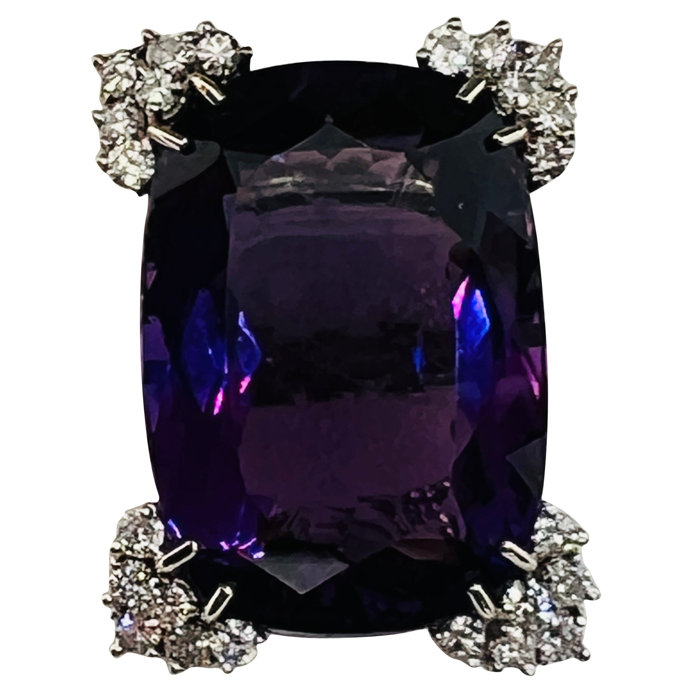 14K White Gold, Diamond and 44 carat Amethyst ladies Ring Size 5.75  For Sale