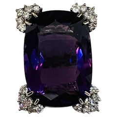 14K White Gold, Diamond and 44 carat Amethyst ladies Ring Size 5.75 