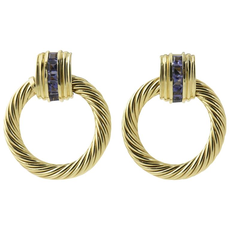David Yurman Sapphire and Gold Cable Door Knocker Earrings with ...