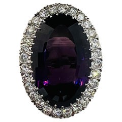 Platinum, Diamond and 40 Carat Oval Amethyst Ladies Cocktail Ring Size 5.75