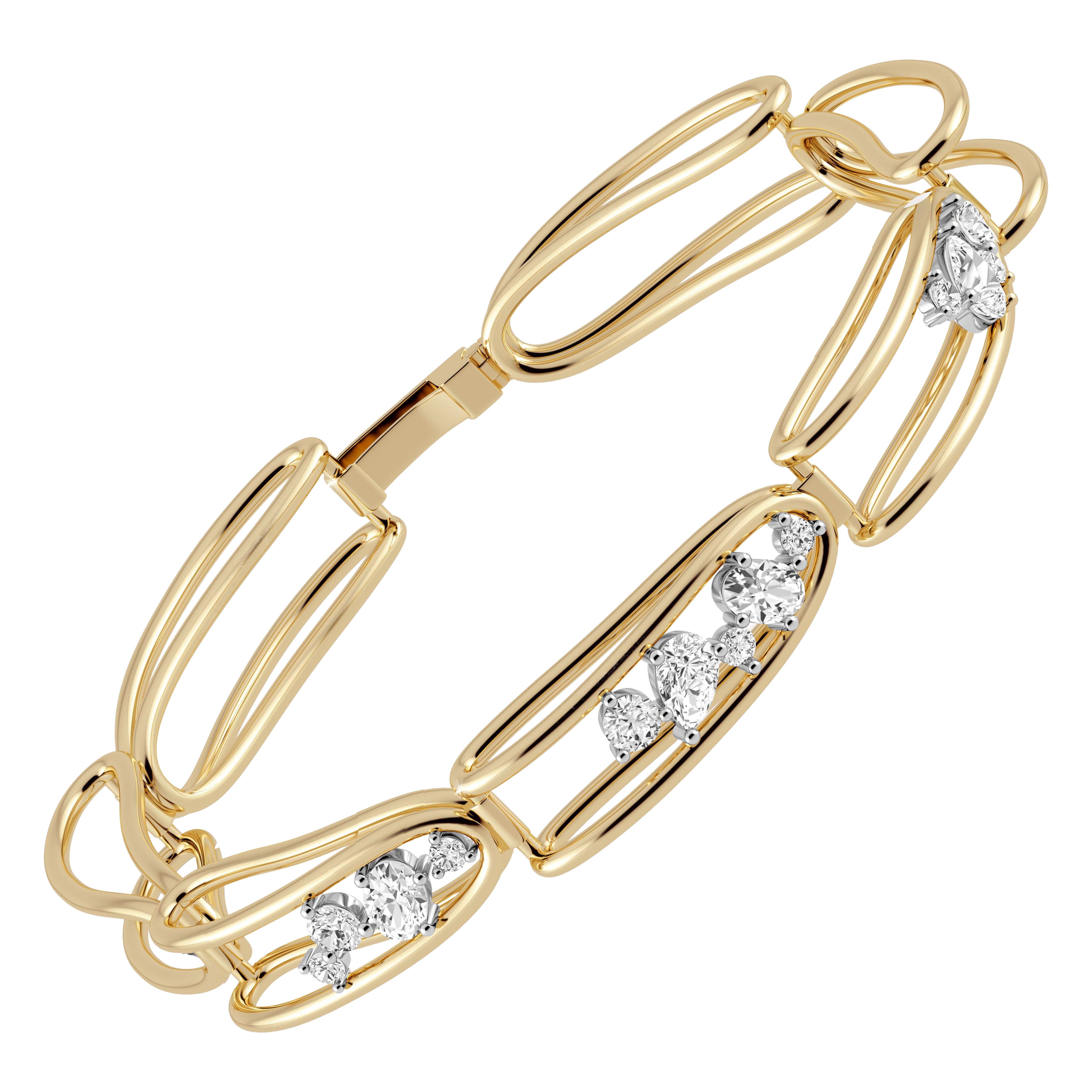Rosario Navia Mara Folded Link Bracelet II in 18K Gold, Platinum, and Diamonds For Sale