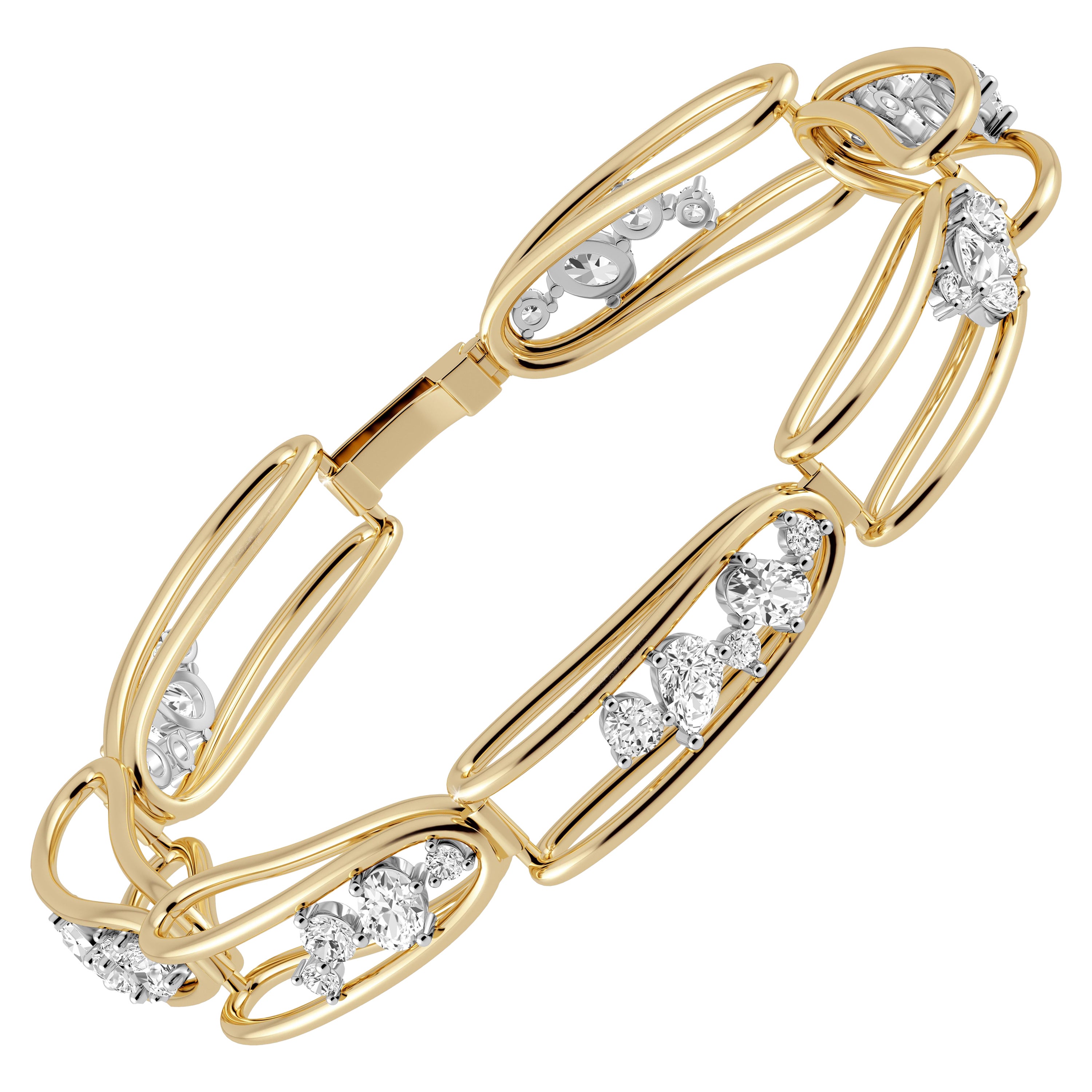 Rosario Navia Mara Folded Link Bracelet III in 18K Gold, Platinum, and Diamonds For Sale