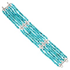 Used Cathy Waterman Turquoise Diamond Bracelet 7 Strand Platinum Estate 6.25"