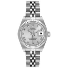 Rolex Datejust White Gold Silver Roman Dial Steel Ladies Watch 79174