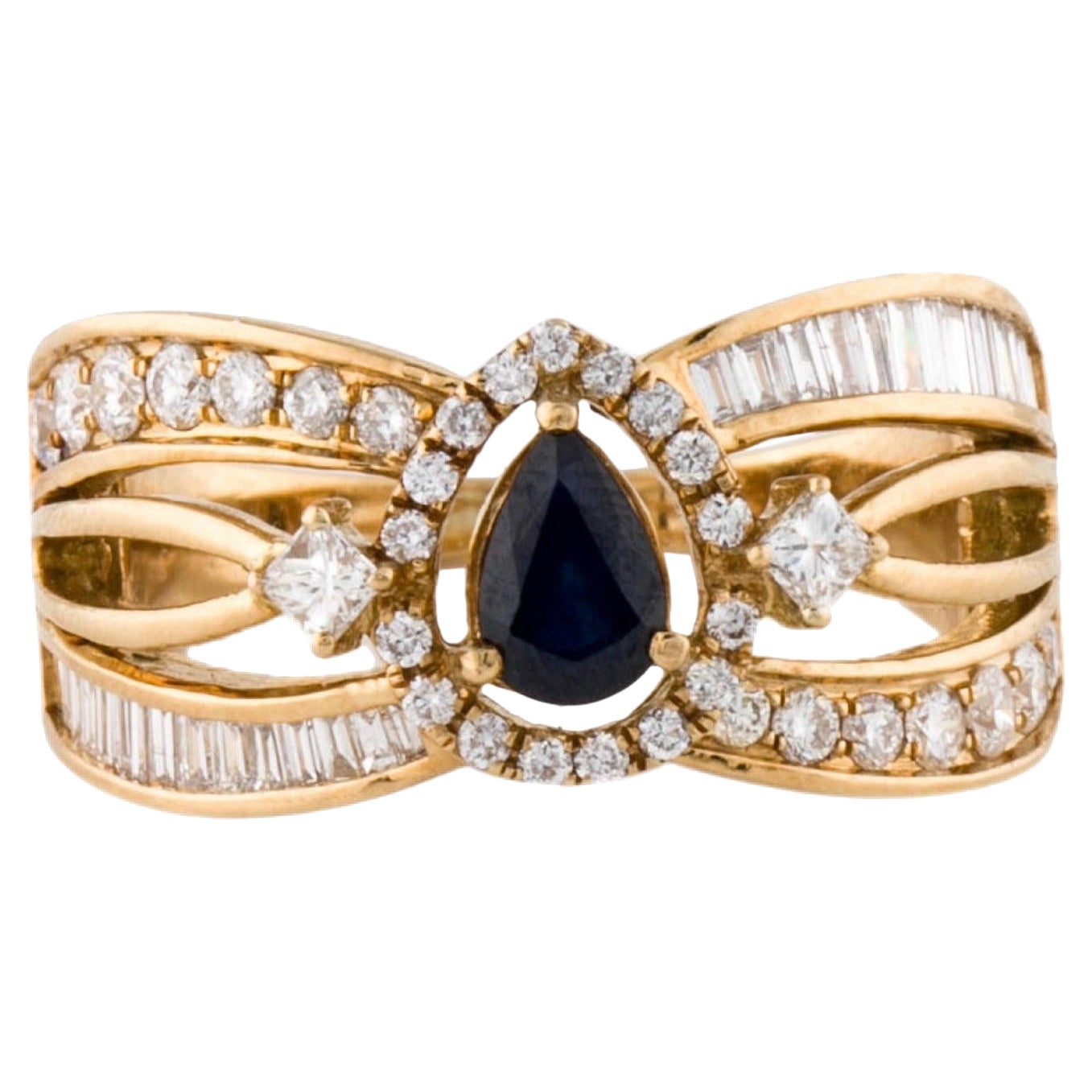 18K Sapphire & Diamond Cocktail Ring Size 6.5 - Elegant, Statement Luxury Design