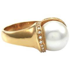 Cream White South Sea Pearl and Rose Gold  Diamond Ring 