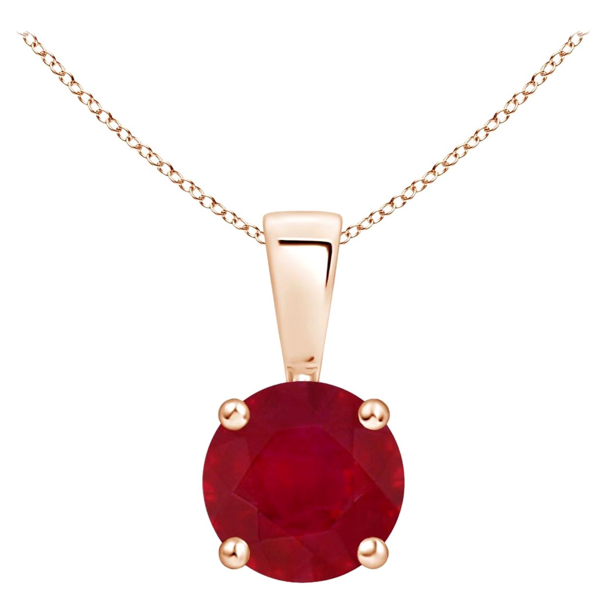 ANGARA Natural Classic Round Ruby Solitaire Pendant in Rose Gold (Size-6mm)