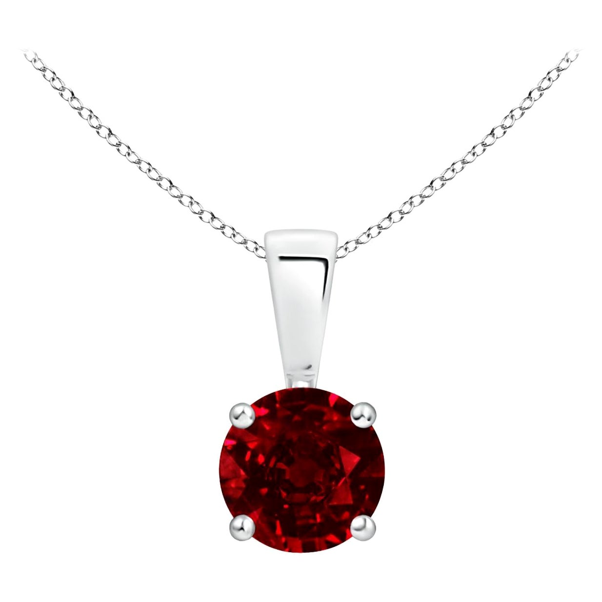 ANGARA Natural Classic Round Ruby Solitaire Pendant in White Gold (Size-5mm)