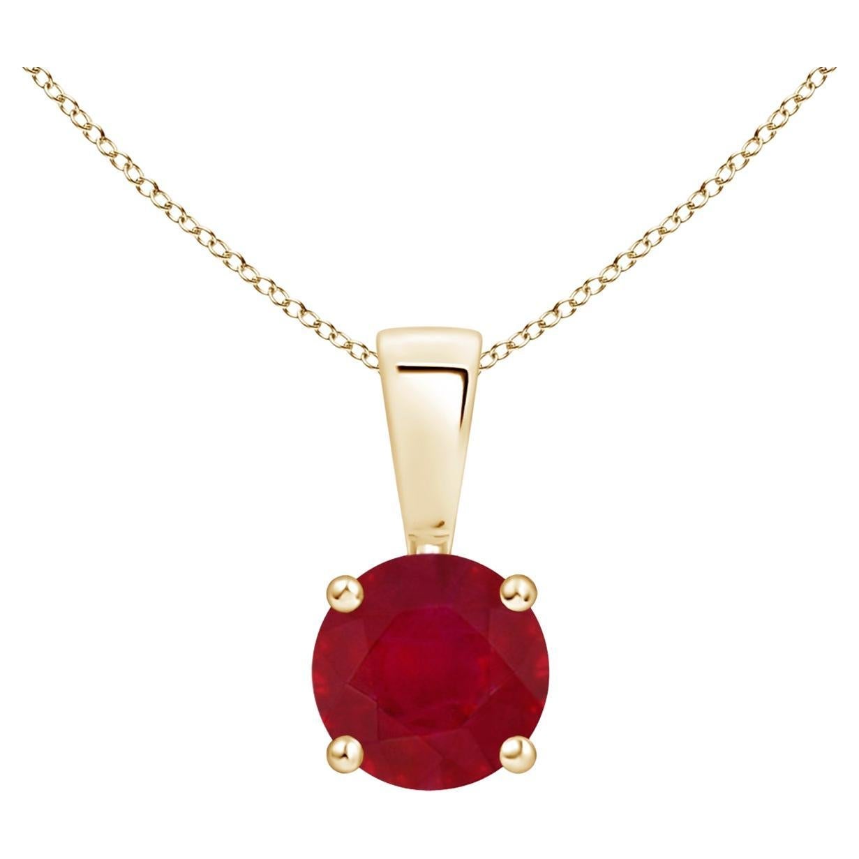 ANGARA Natural Classic Round Ruby Solitaire Pendant in Yellow Gold (Size-5mm)