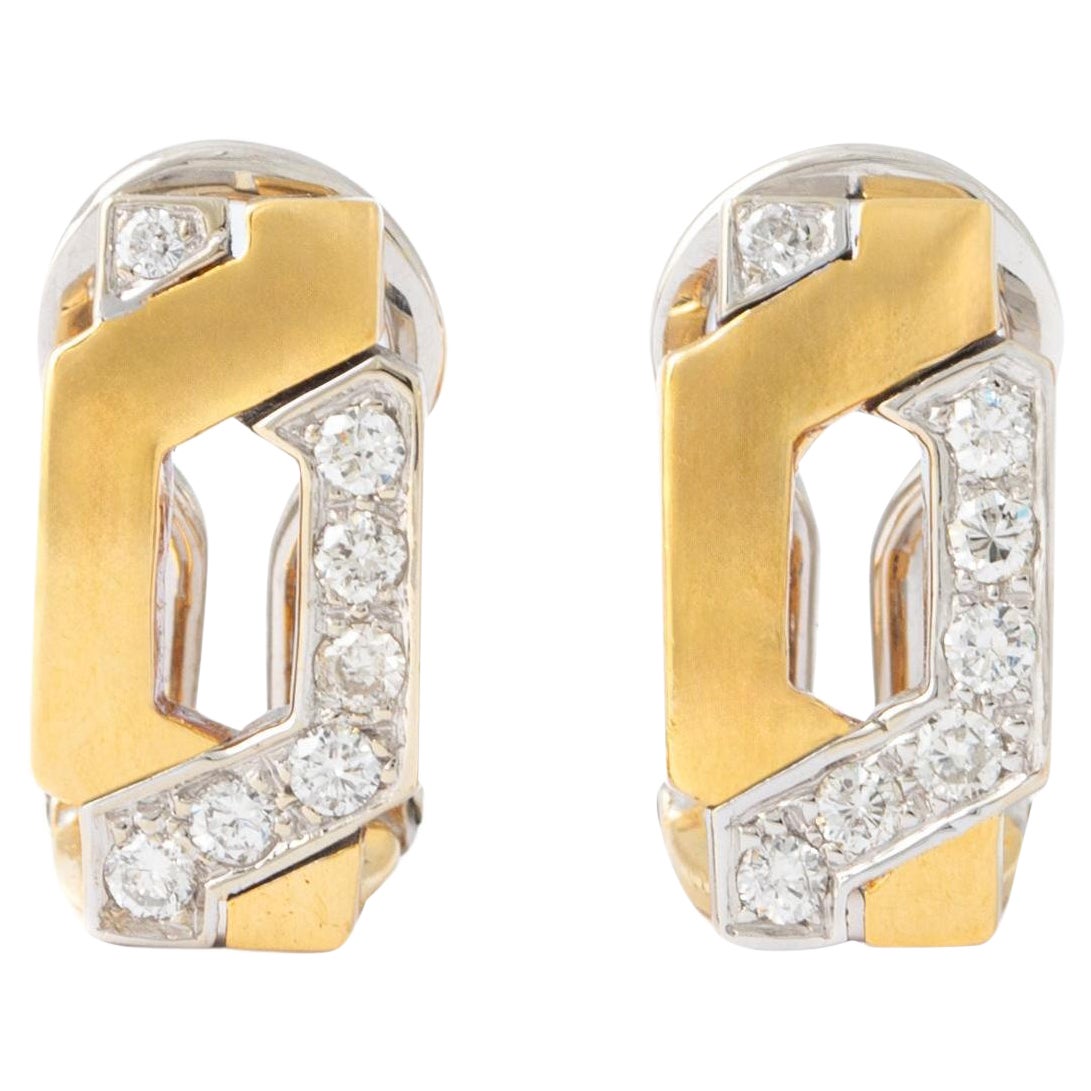 Pendientes de oro amarillo blanco con diamantes de 18 quilates