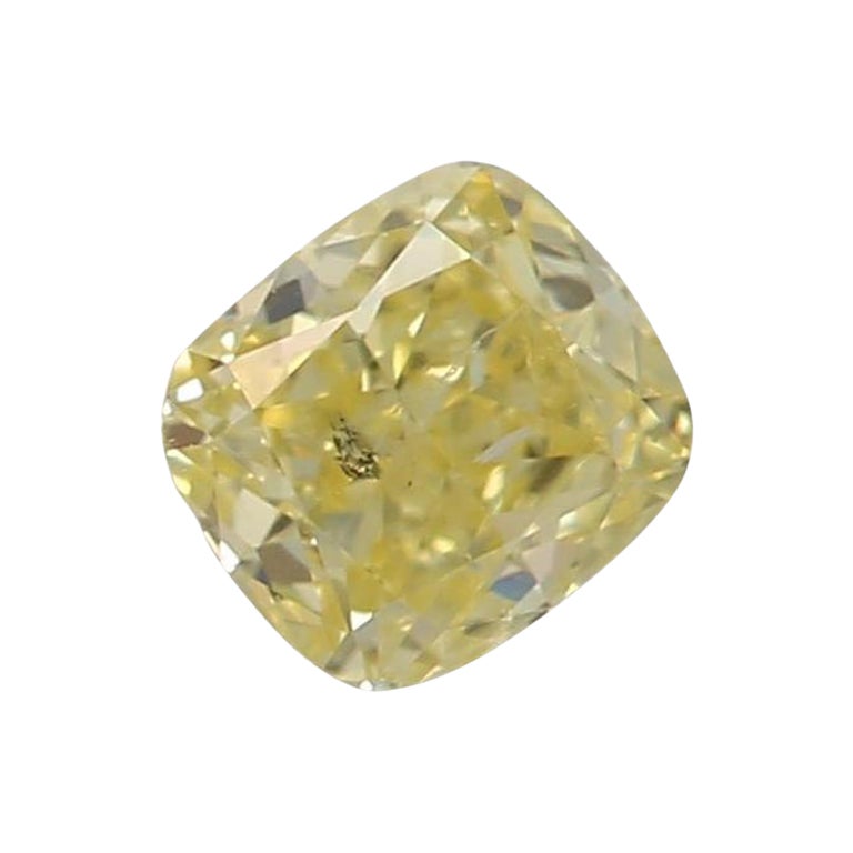 0.32 Carat Fancy Intense Yellow Cushion shaped diamond I1 Clarity GIA Certified For Sale