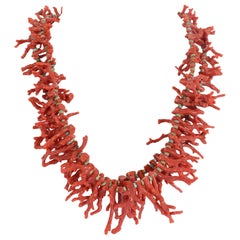 Retro Native American Branch Coral and Turquoise Necklace