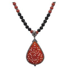 Carved Agate Diamond Pendant Necklace 8