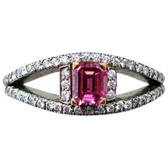 Natural Fancy Vivid Purplish Pink Diamond Platinum Ring 6
