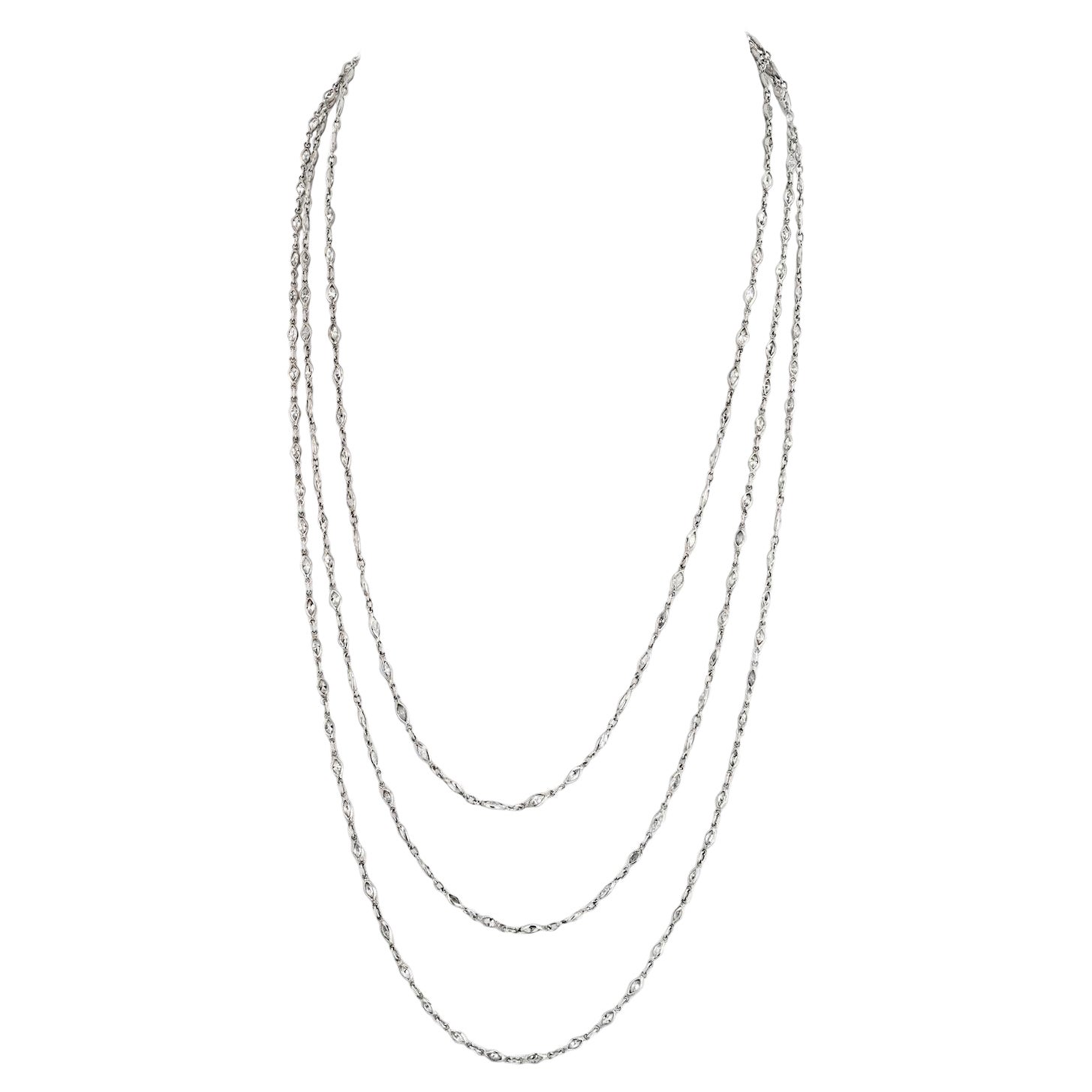 Platinum 29.50cttw Marquise Cut Diamond By The Yard 70 inches Necklace For Sale