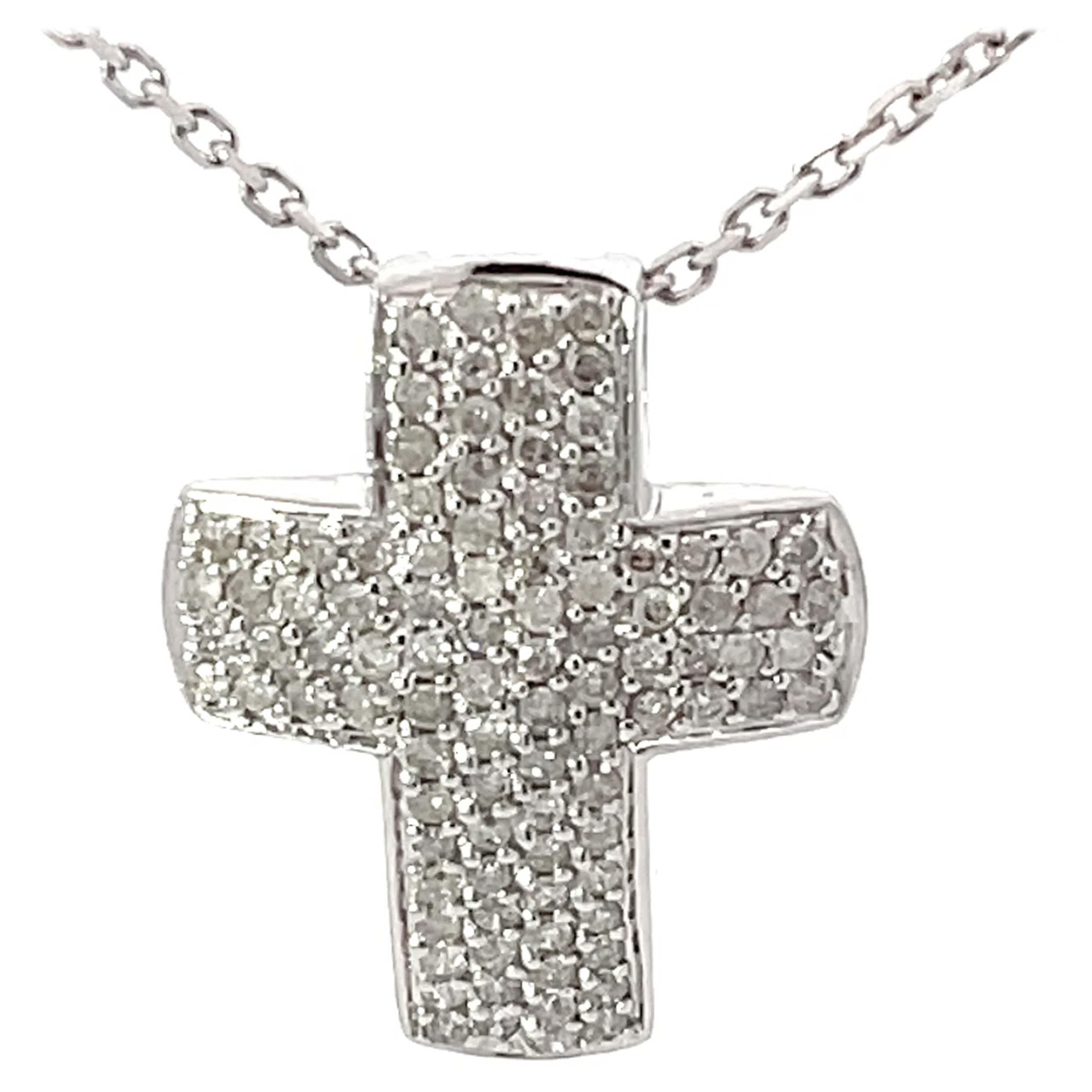 Cross Diamond Necklace Solid 14k White Gold For Sale