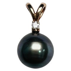 Gorgeous Luscious 14k Rose Gold 7.21 ct Tahitian Pearl w/ .04 ct Diamond Pendant