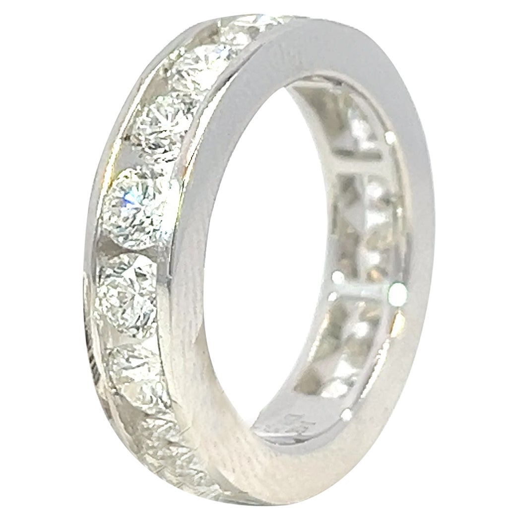 Amazing 14k White Gold Chanel Set Style 3.39 Carat Diamond Eternity Band Ring For Sale