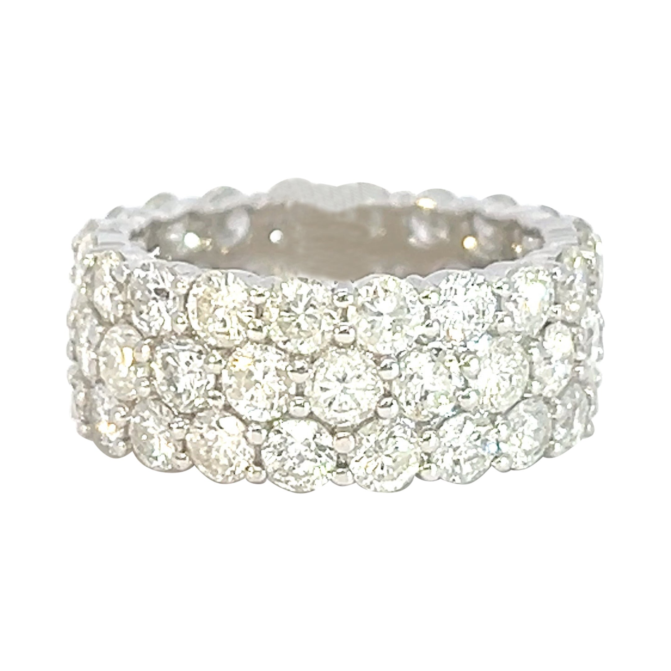 Classic 14k White Gold Cluster Set Style 6.55 Carat Diamond Eternity Band Ring For Sale