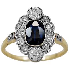 Art Deco 1.15 Carat Natural Sapphire Diamond Gold Engagement Ring