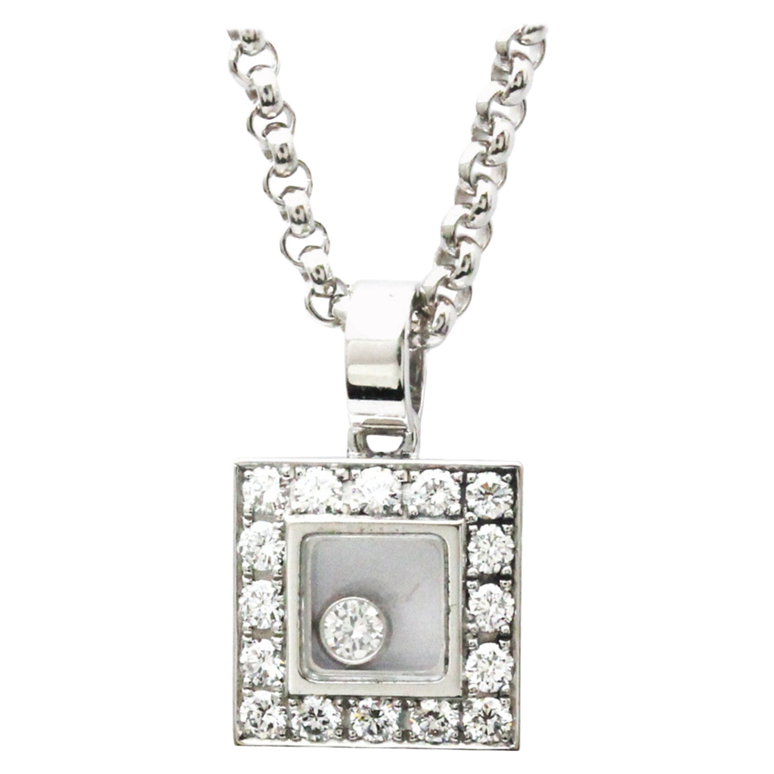 Chopard Diamond Pendant Necklace in 18K White Gold For Sale