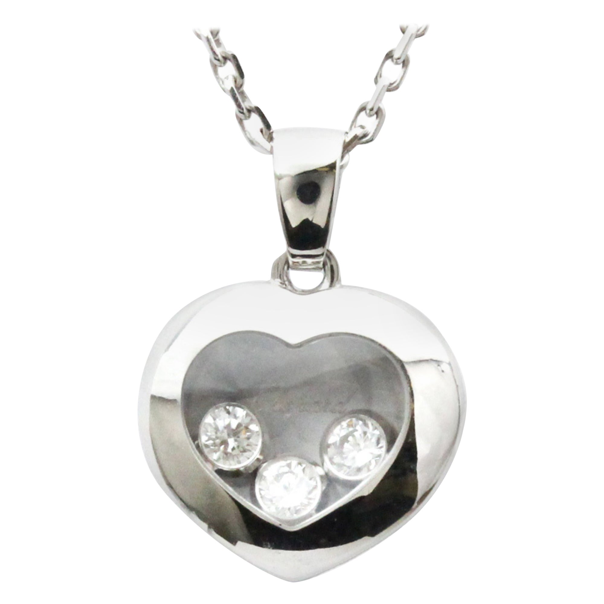 Chopard Diamond Heart Necklace in 18K White Gold For Sale