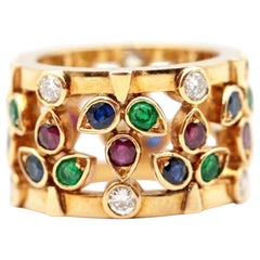 Cartier Multicolor Diamond, Emerald, Ruby, Sapphire Ring in 18K Yellow Gold