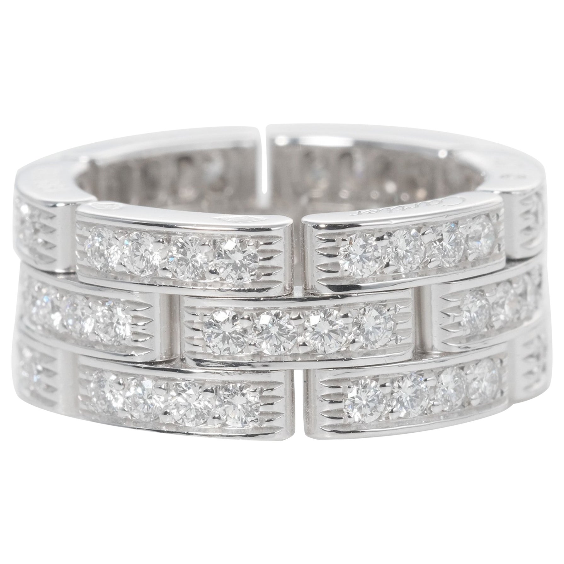 Cartier Maillon Panthere 3 Row Diamond Ring in 18K White Gold For Sale