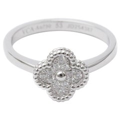 Retro Van Cleef & Arpels Sweet Alhambra Diamond Band Ring in 18K White Gold