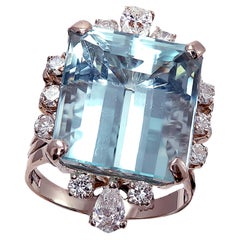 Used Aquamarine and Diamond Cocktail Ring