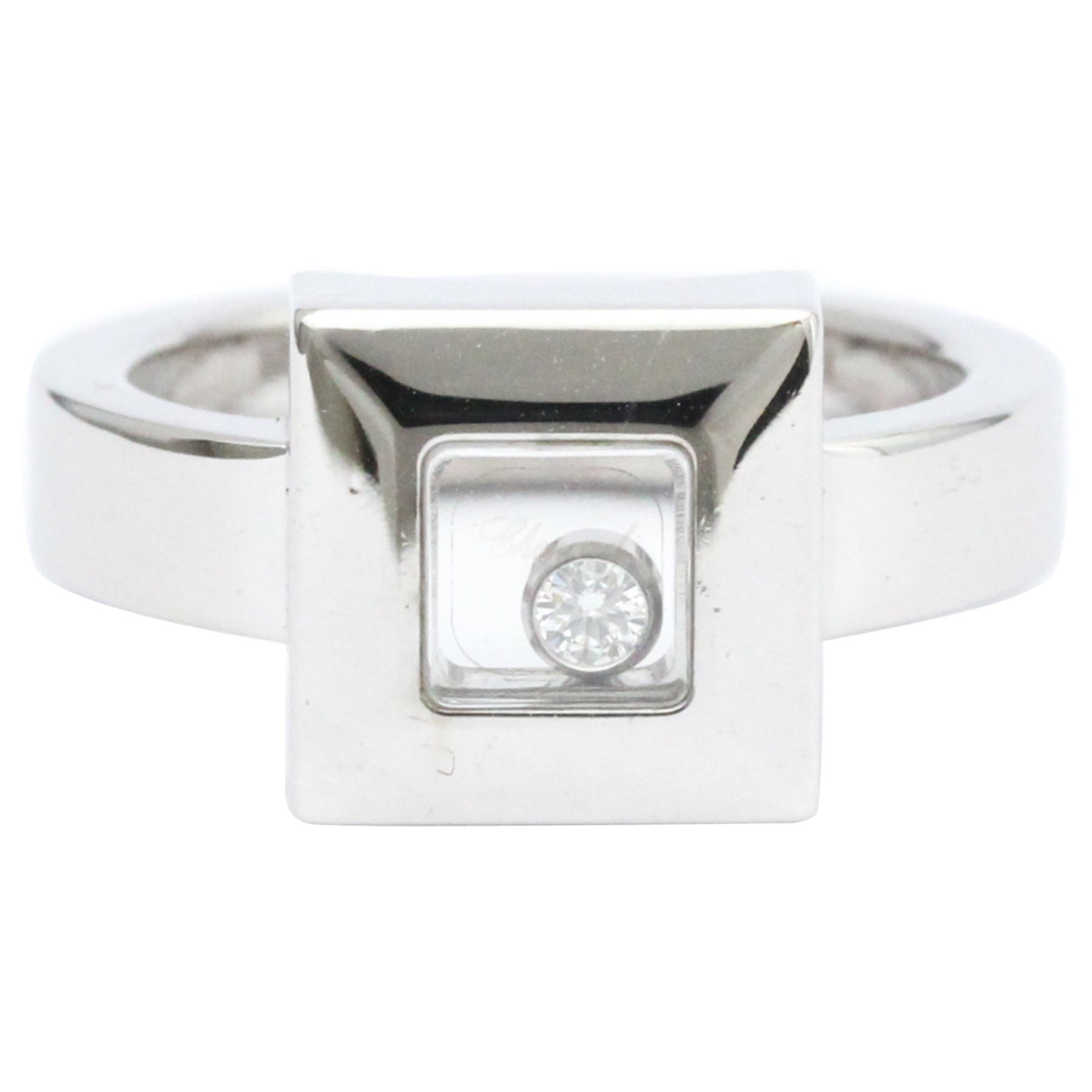 Chopard Happy Square Diamond Ring in 18K White Gold For Sale