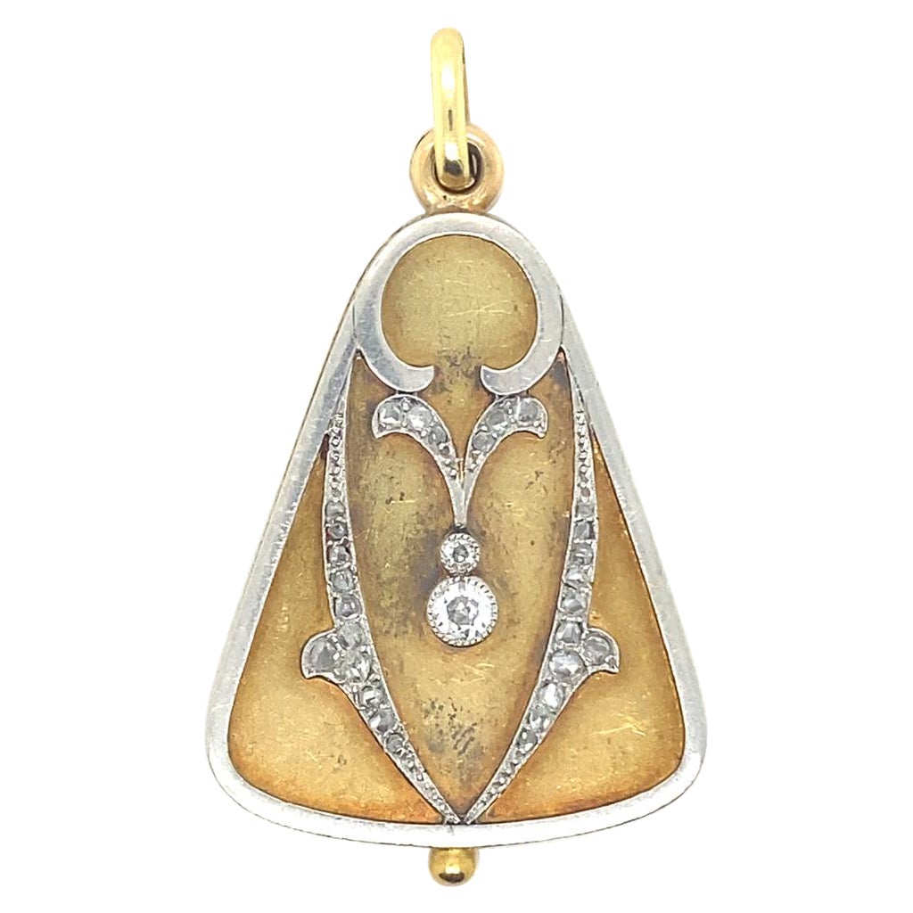 Jugendstil-Medaillon-Anhänger, Diamant 18 Karat Gelbgold, Schiebeschlossen mit Diamanten
