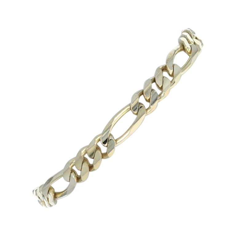 Bracelet homme en or jaune avec chaîne Figaro et diamants 8" - 10k