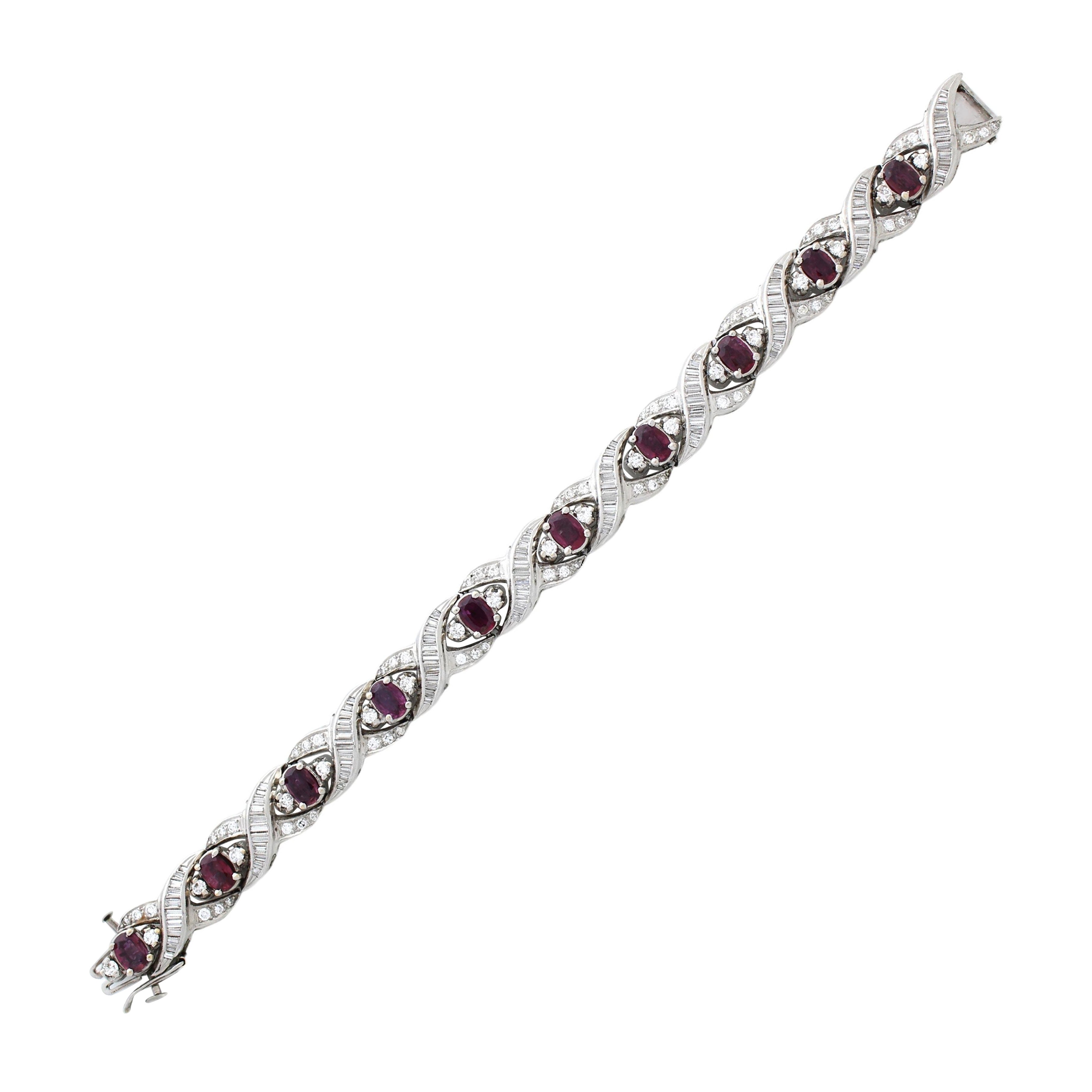 9.02 Carat Purplish Red Ruby & Diamond Bracelet In Platinum For Sale