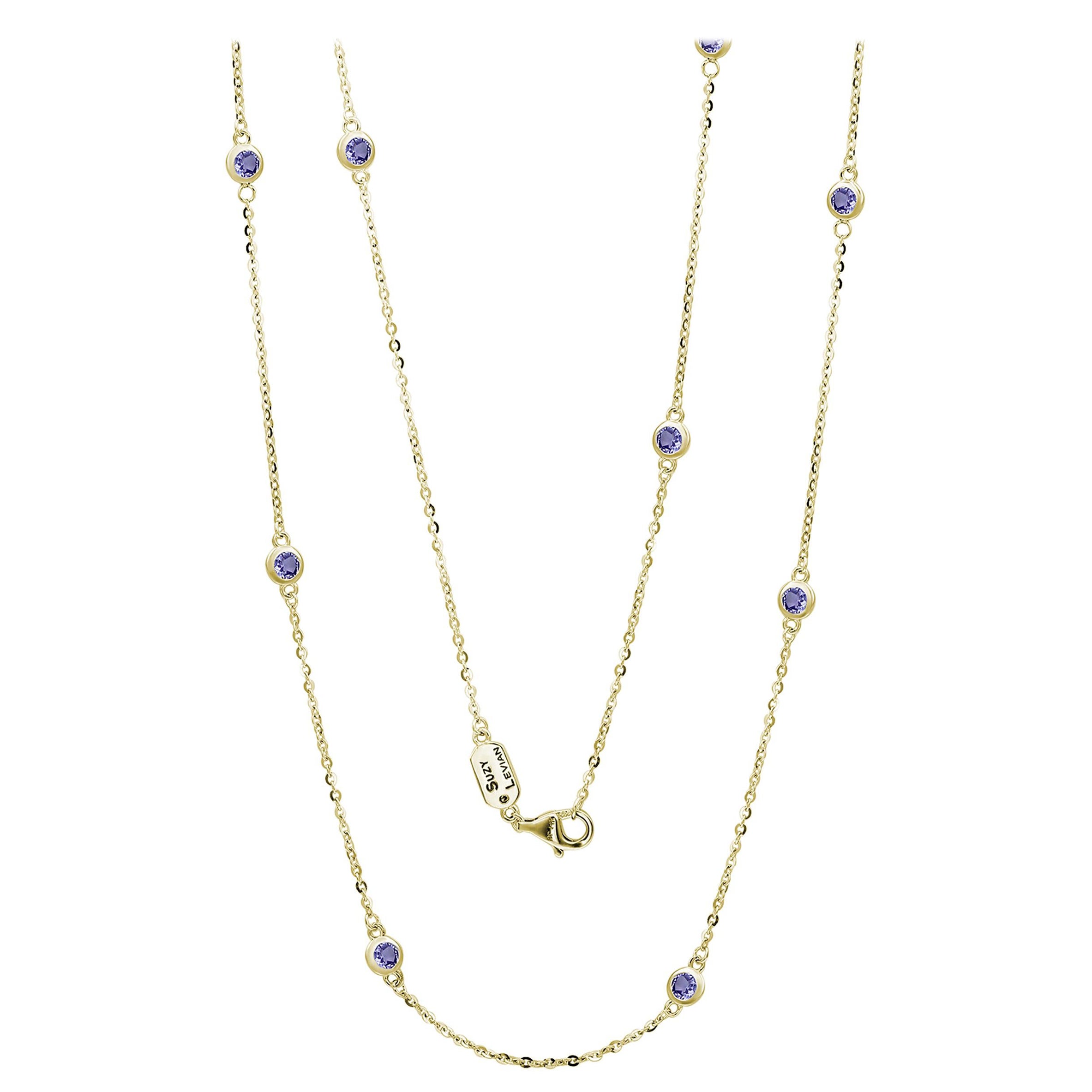 Suzy Levian 14K Yellow Gold 1.50 CTTW Tanzanite Station Necklace For Sale