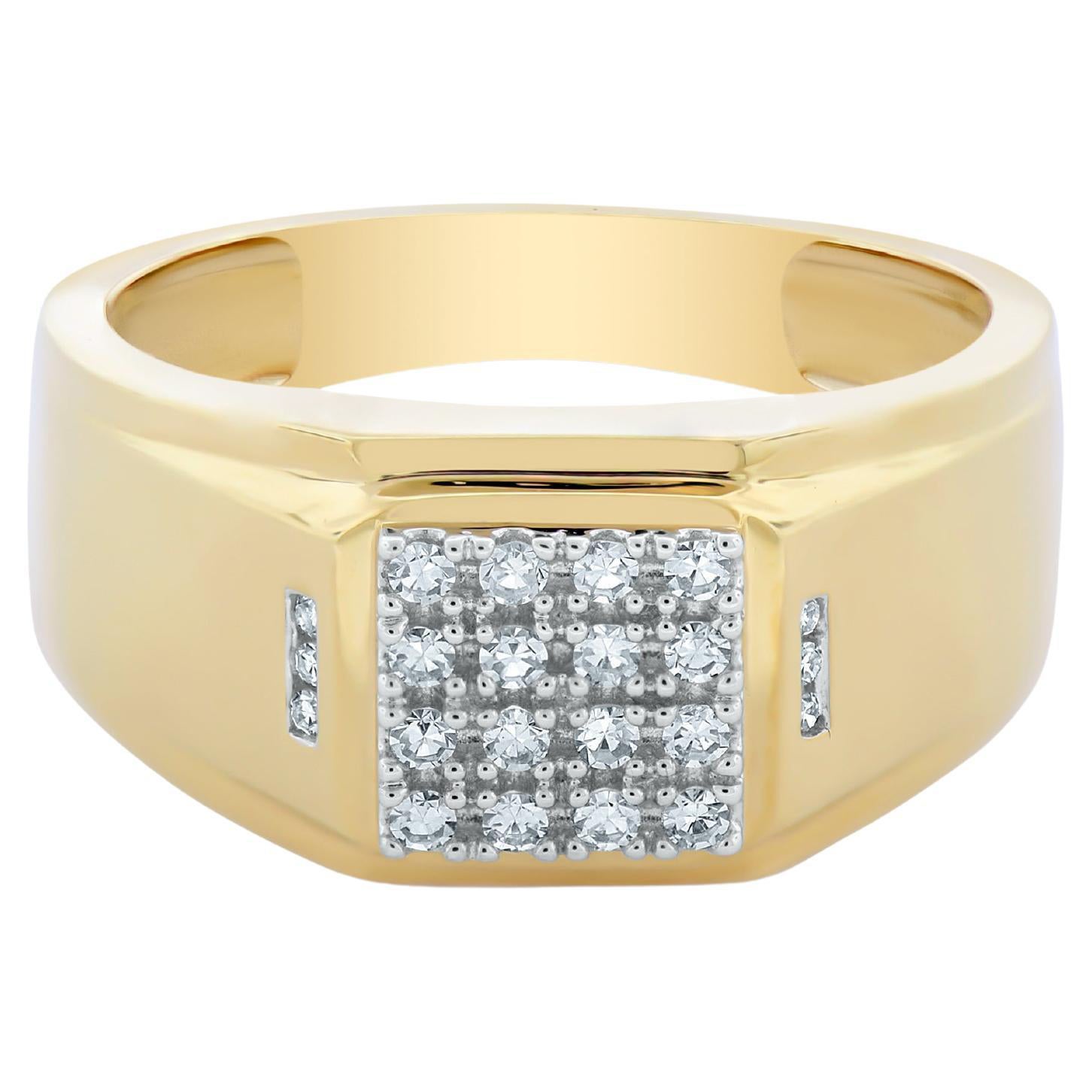 10K Yellow Gold Classic Mens Diamond Ring For Sale