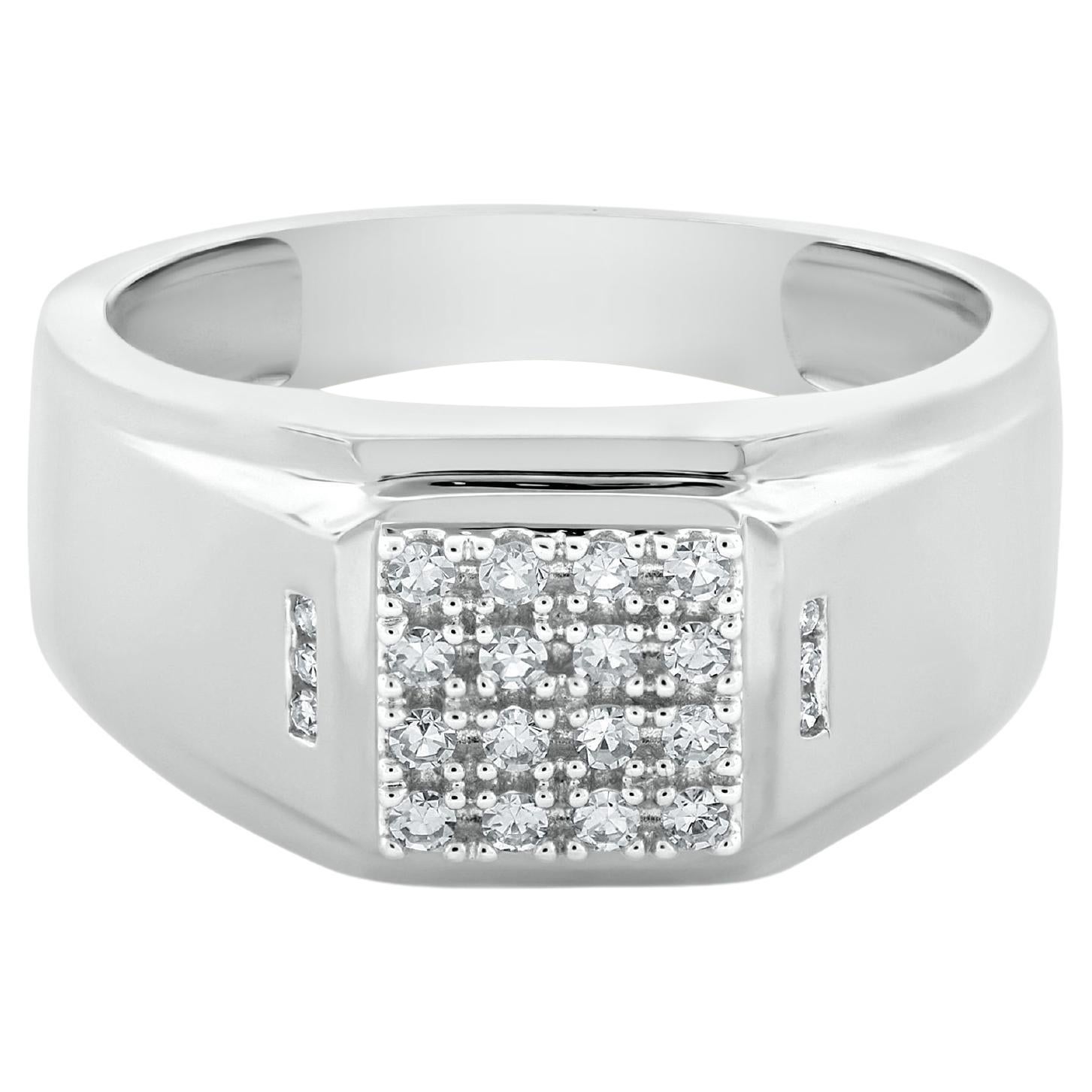 10K White Gold Classic Mens Diamond Ring For Sale