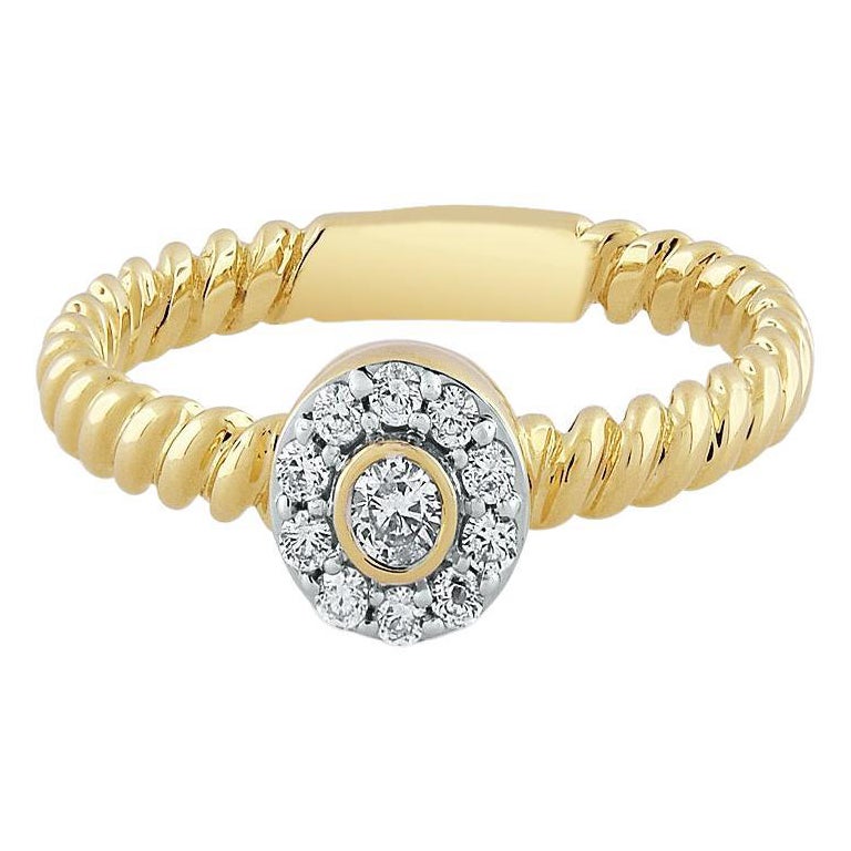14 Karat Gelbgold Diamantring mit gedrehtem Seil im Angebot