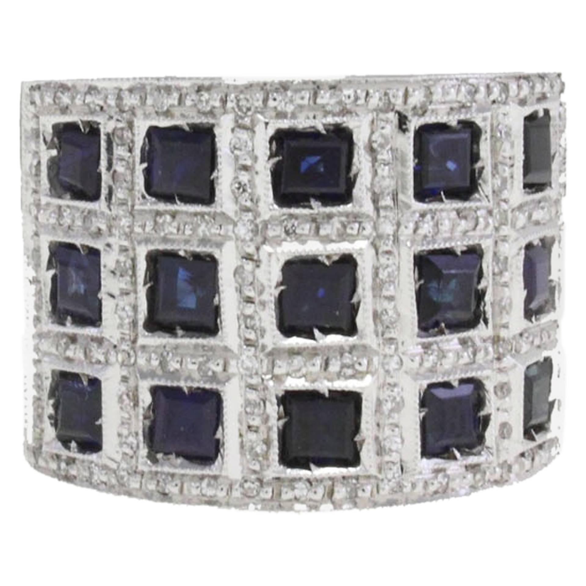  Diamond Sapphire and White Gold Ring