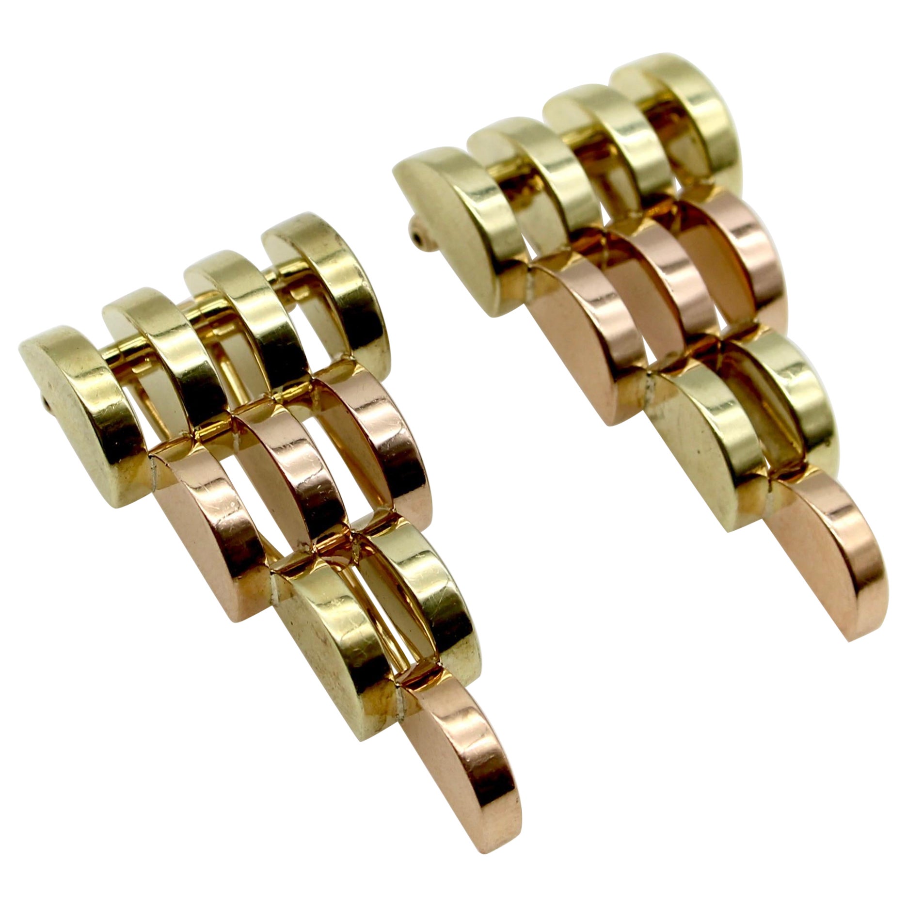 Retro Cartier 14K Yellow and Rose Gold Pyramid Dress Clips 