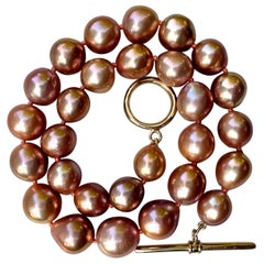 12mm-14mm Edison Baroque Pearls on 17"  Necklace with Large Gold Toggle Clasp